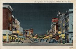 Liberty Street East from Square at Night Wooster, OH Curteich-Chicago C. T. American Art Postcard Postcard Postcard