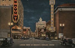 Looking North on Broadway, Portland, Oregon Postcard