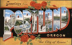 Greetings from Portland Oregon "The City of Roses" Postcard