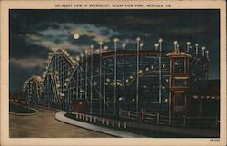 Night view of Skyrocket. Ocean View Park. Norfolk, VA. Postcard