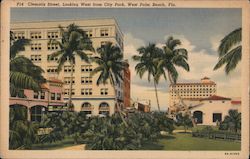 Clematis Street, Looking West from City Park West Palm Beach, FL Postcard Postcard Postcard