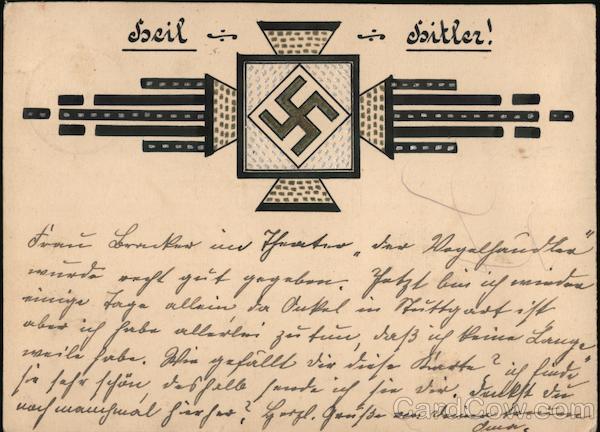 Heil Hitler, Hand Drawn Original Postcard Nazi Germany