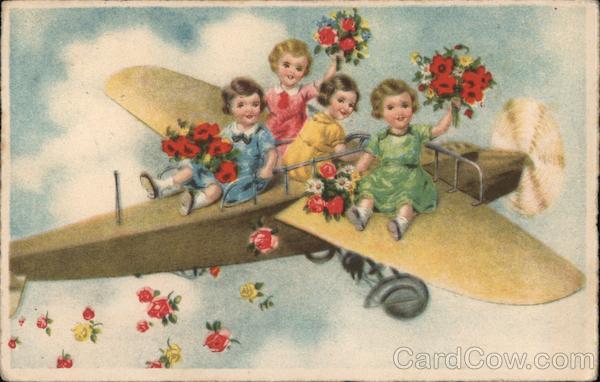 Children on Airplane, Bohemia and Moravia Czechoslovakia