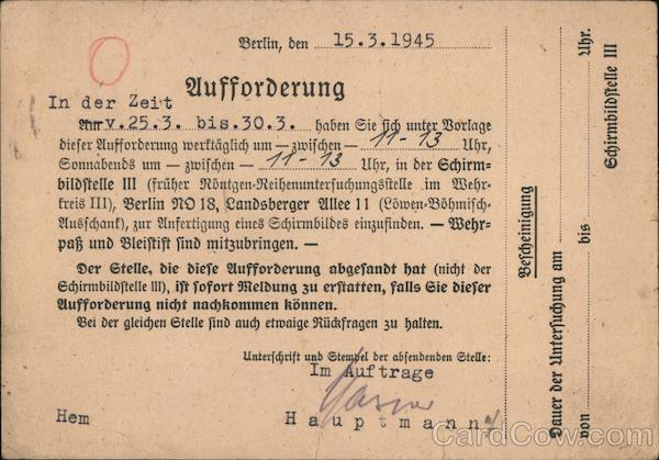 Summons to Appear at Registration, Berlin, 1945, w Military ID