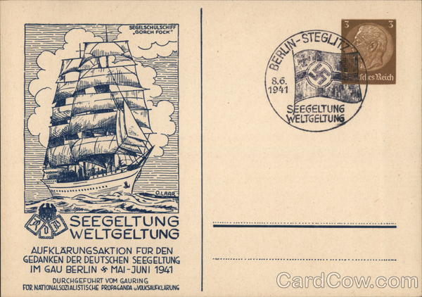 German WWII Propaganda, Training Sail Boat Gorch Fock, 1941