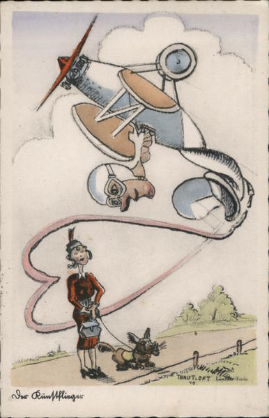 German WWII Era Comic, Acrobatic Flier, Woman w Dog