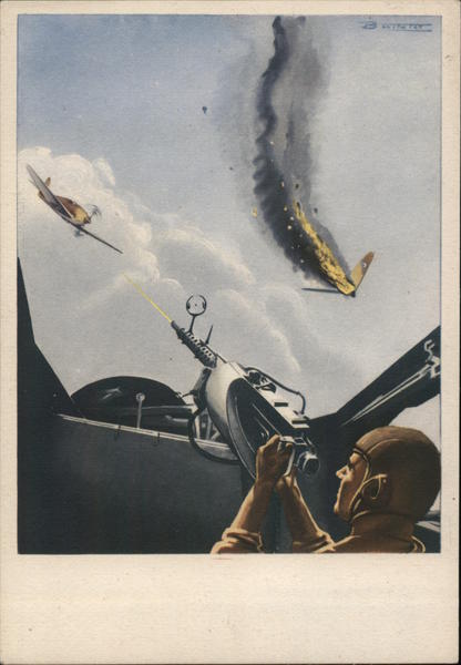 Italian Air Force WWII Propaganda, Aerial Combat, Airplane, Mussolini Quote 