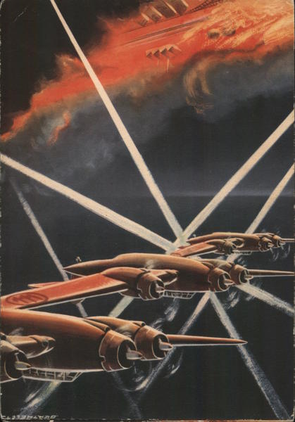 Italian Air Force WWII Propaganda, Aerial Combat, Airplanes on Night Raid