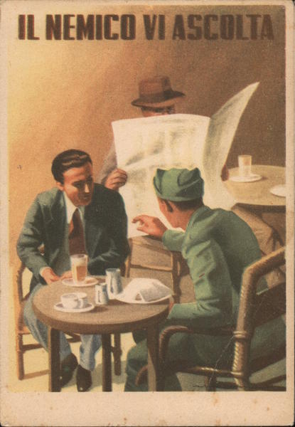 Italian WWII Propaganda, Soldier & Man, Spy The Enemy Listens to You