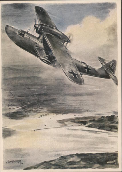 German WWII, Luftwaffe Flying Boat Dornier 18 Along  the Coast.