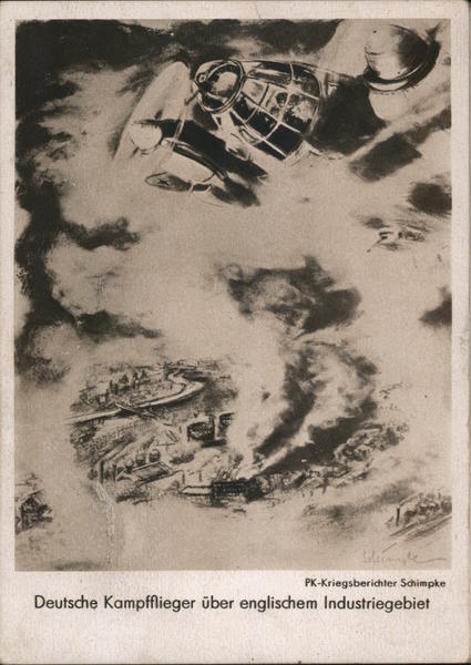German WWII, Combat Fliers over an English Industrial Area, Luftwaffe 