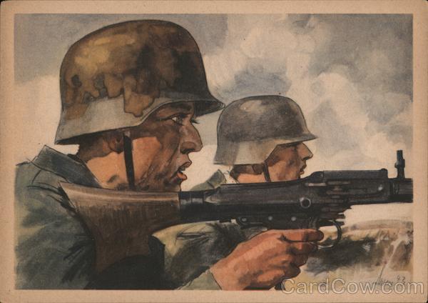 German WWII, Light Machine Guns, Soldiers, Uniform, Helmets