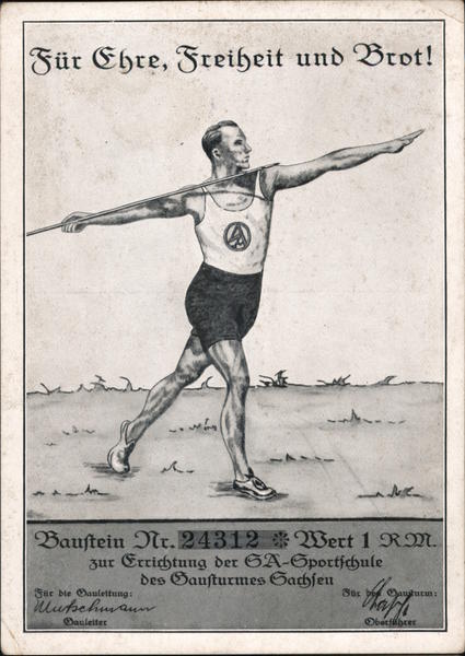 Germany Nazi Propagnda, SA Sport School, For Honor, Freedom, and Bread