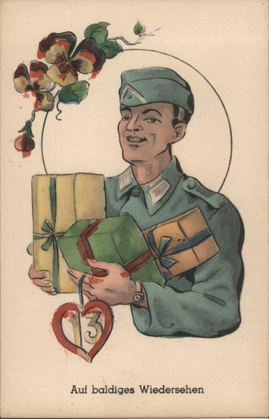 Germany WWII, Soldier w Gifts and Heart, Hoping to See You Again Soon