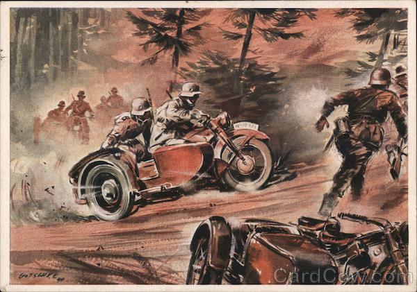 Germany WWII, Motorcycle w Sidecar, Motorized Scouts