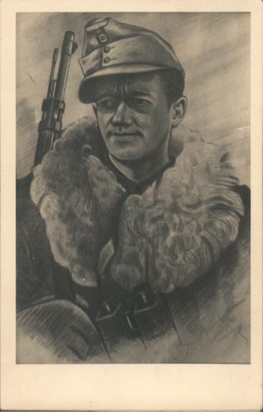 Soldier w Winter Gear, Fur, Binoculars Nazi Germany