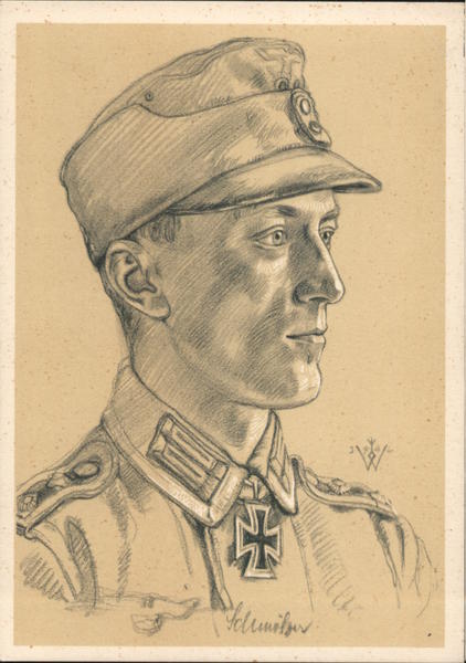 Drawing of Officer of Mountain Troops w Iron Cross