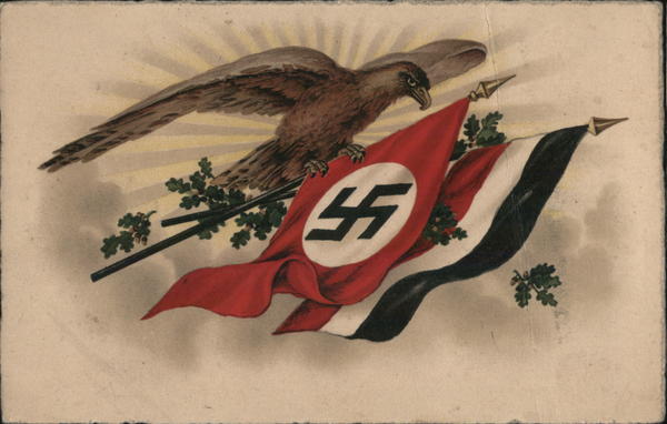 Propaganda, Eagle w German Impeial and Nazi Flags Nazi Germany