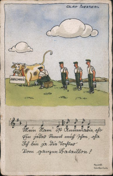 Military Humor, Annemarie Series, Cow Being Milked