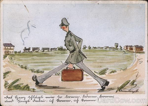 Military Humor, Soldier Walks from Barracks to House