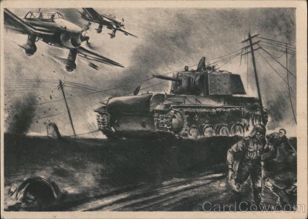 Stuka Airplane Attacking, Tank, Panzer Nazi Germany