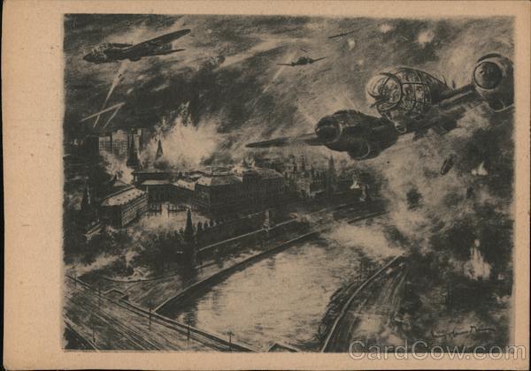 Airplanes Bombing City, Moscow, Kremlin, USSR Nazi Germany