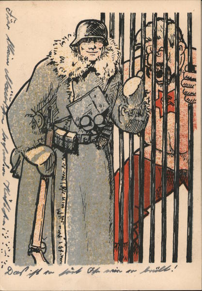 Propaganda, German Soldier in Winter Gear with Stalin in Cage
