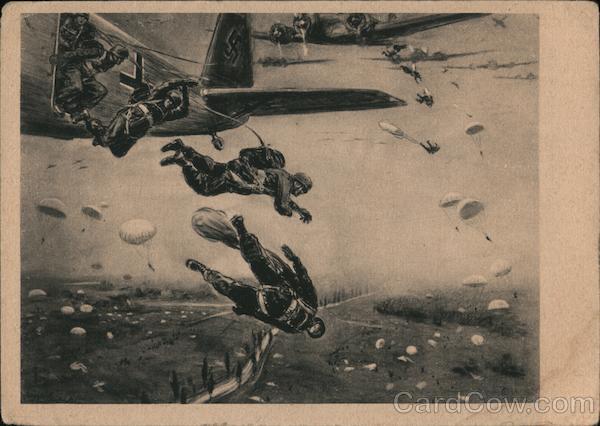 Paratroopers Parachuting from Airplane Nazi Germany