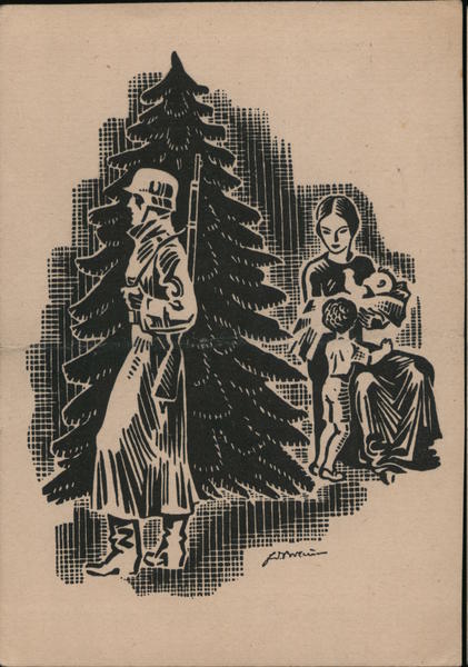 Christmas at the Front, 1941, Soldier Thinks of Wife & Children, XMas Tree