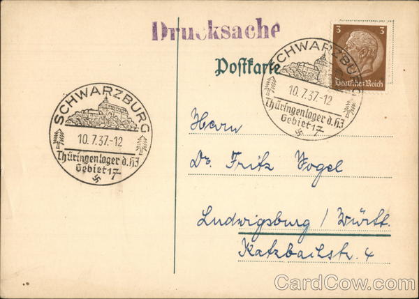 Personal Mail, from Schwarzburg, Thuringia, Thuringia Camp 1937
