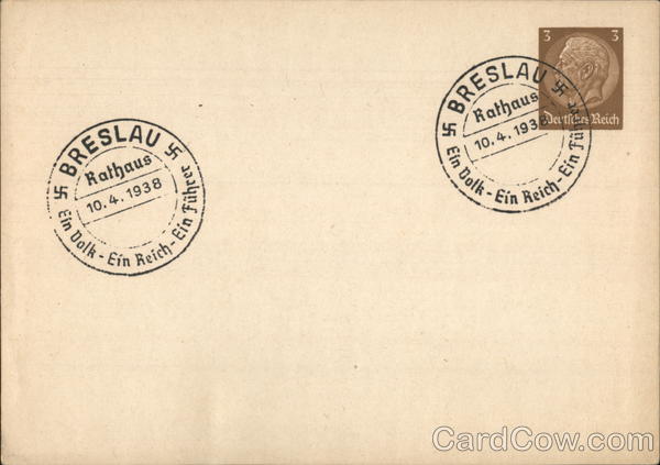 Personal Mail, to Breslau, Silesia, Today Wroclaw poland, One People, One Country, One Leader