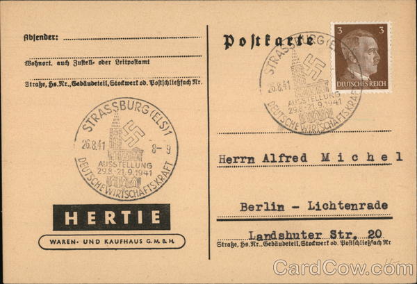 Postcard from Department Store Hertie, Strassburg, Elsass, Today Strasbourg, France, Alsace