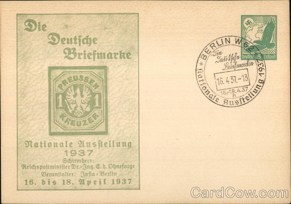 Deutsche Luftpost (Air Mail) commemorative cancel Die Deutsche Briefmarke Nationale Ausstellung postal district Berlin W 62