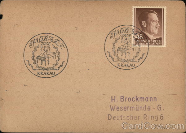 Deutsches Reich / Generalgouvernement commemorative cancel Mozart-Tage 8.-14.12.1941
