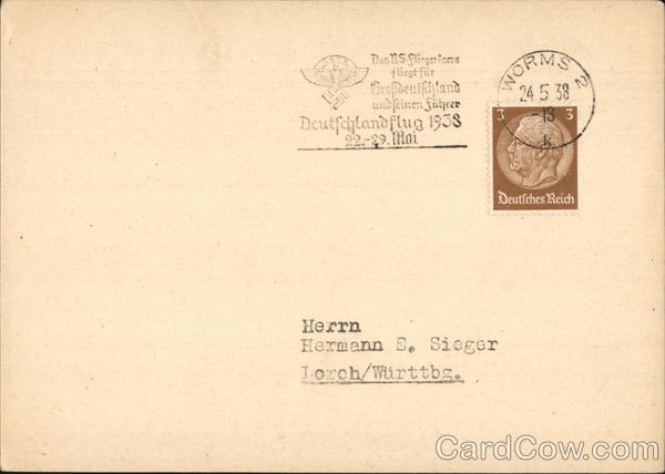 commemorative postmark NS-Fliegerkorps Deutschlandflug 1938