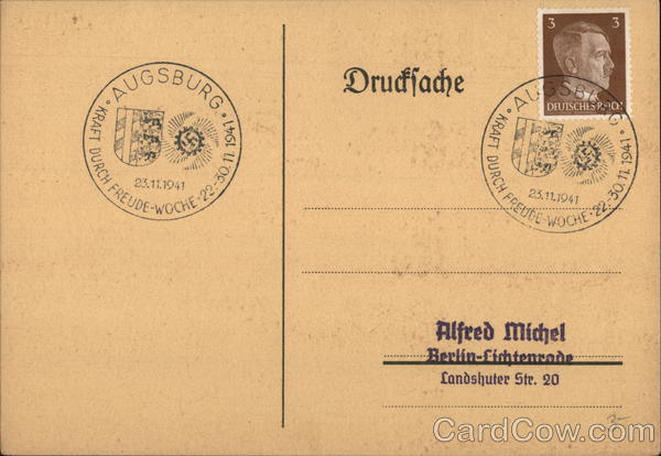 commemorative cancel Kraft durch Freude Woche 22.-30.11.1941