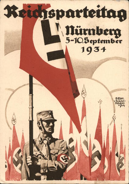 Nazi Party Convention, Nuremberg, 1934, SA Soldier w Flag, Swastika
