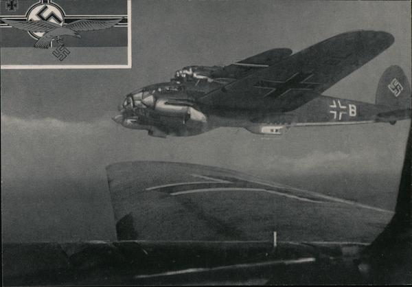 German Bomber Airplanes Flying in Formation, 1941, Flag Inset w Swastika