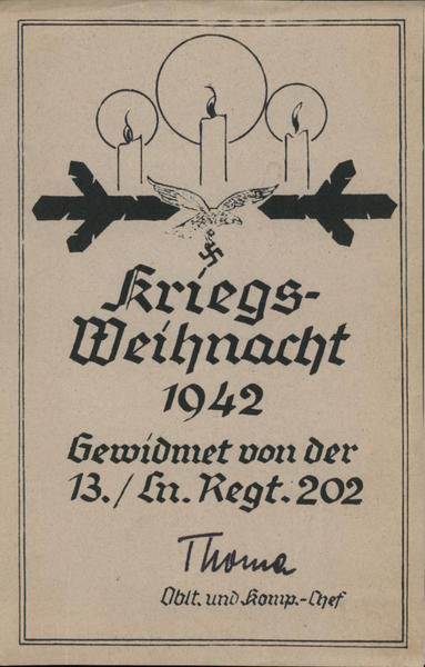Christmas in Wartime 1942, Candles and Swastika, Sent from the 13th Infantry Regt. 202