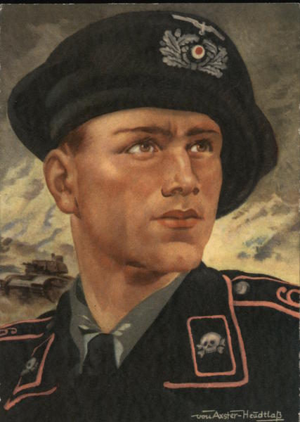 SS Death's Head Division Soldier Portrait w Beret Insignia