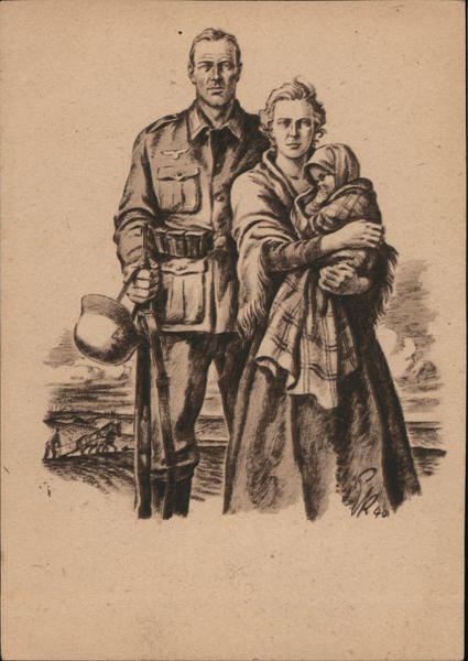 Soldier with Wife and Child, Drawing, Art, 1941 Feldpost