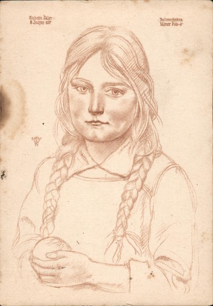 German Bloodlines in All the World, Young Farm Woman w Braids, Drawing