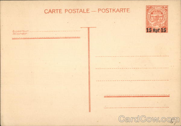 Printed Postcard w Pre-Printed Postage, 15 Pfg. Luxembourg