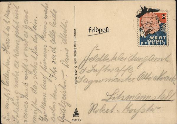 Caricature of Churchill on Stamp, No Value at All