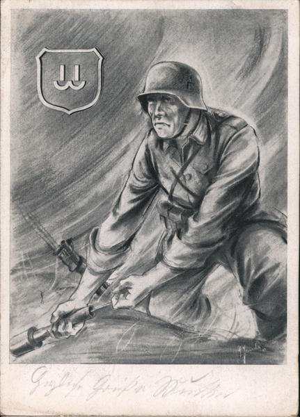 Soldier Throwing Grenade, Potato Masher, Drawing, Feldpost 1941