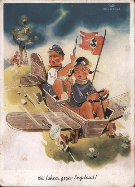 Children in Homemade Airplane Cart, We Fly Against England