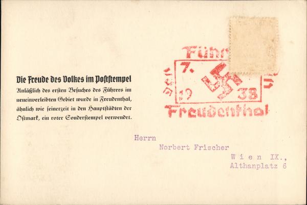 Commemorative Cancel, 1938, Visit of Htler to Freundenthal, the Joy of the People in a Postmark