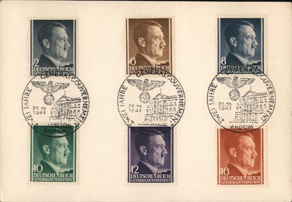 General Government of Poland, Six Different Hitler Stamps, rado,m Second Anniversary of Gen. Govt.