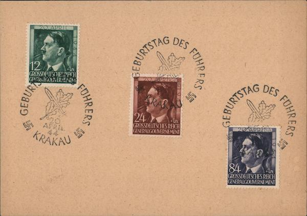 Hitler's birthday, Three Different Stamps, Krakow, General Givernment of Poland