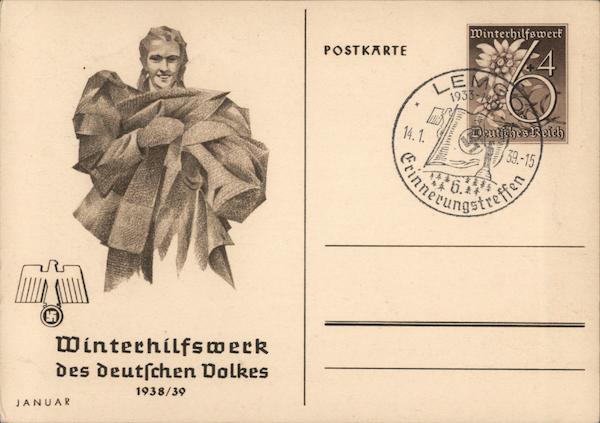 Woman Wrapped in Blanket, Winter Assistance Program of the German People, 1938/39, Edelweiss Stamp
